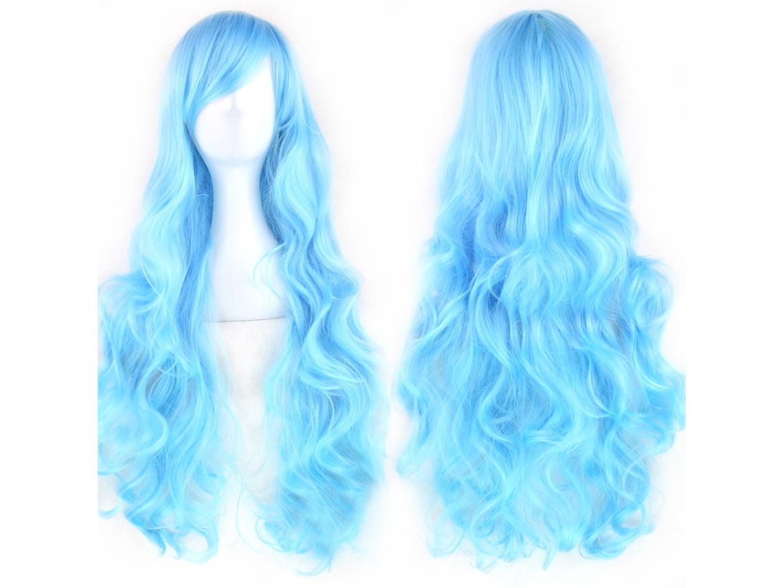 Peluca larga y rizada para cosplay de personajes de anime, 80cm (azul claro) Gertiz