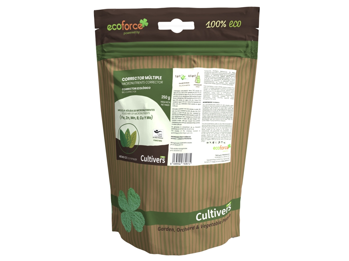 CULTIVERS Abono Corrector de Carencias Múltiples Ecológico 250 g Hierro, Manganeso, Boro, Óxido de Magnesio, Cobre,Fertilizante 100% Natural