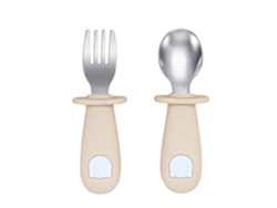 (tono Piel) Juego De Vajilla Para Bebé, Incluye Cuchara Y Tenedor De Acero Inoxidable, Libre De Bpa.