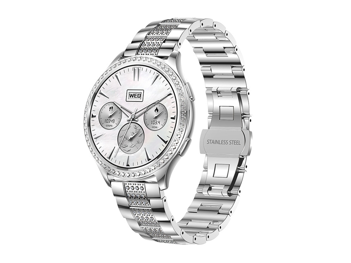 Smartwatch con Llamadas Bluetooth Varios Modos Deportivos y Detalles Diamantes Plata YEMAESRE