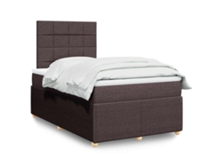 Cama Box Spring Con Colchón Tela Marrón Oscuro 120x200 Cm