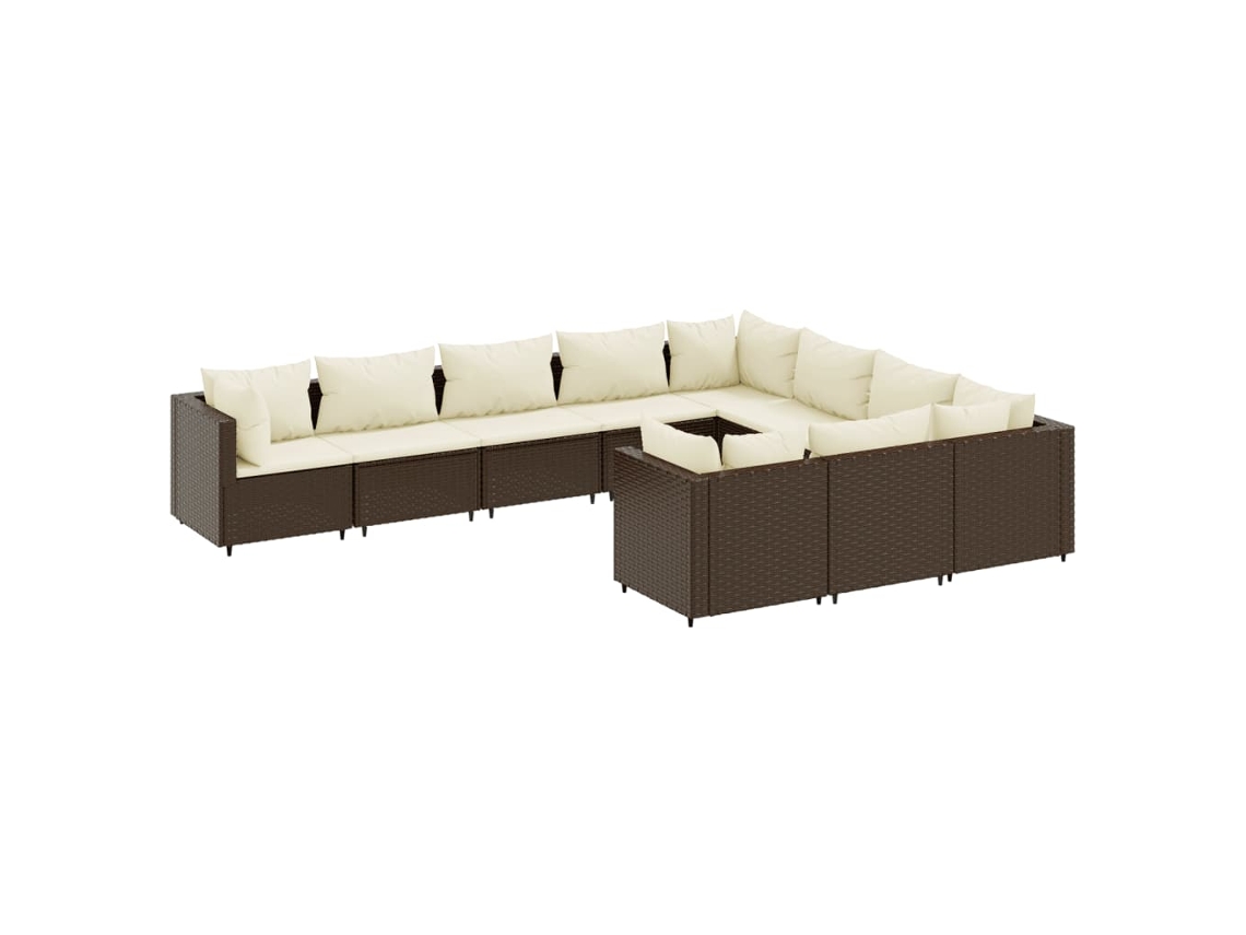 Maison Exclusive - Conjunto de sofá de jardín de 10 piezas con cojines y patas de mimbre - Marrón