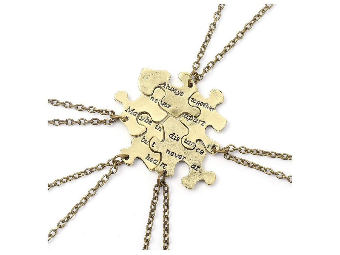 2026-colgantes De Piezas De Puzzle Grabadas En Bronce Para Amigas, Juego De 5 Para Amistad Eterna