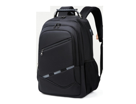 Mochila para computadora portátil Mochila escolar a prueba de agua con puerto de carga USB para hombres de negocios de trabajo-negro
