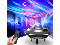 Proyector de auroras boreales y estrellas OVNI 2026 con control remoto, Bluetooth y música portátil para uso nocturno.