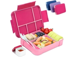 Fiambrera Bento Para Adultos Con 6 Compartimentos Y Cubiertos, Apta Para Microondas Y Lavavajillas, Color Rosa.
