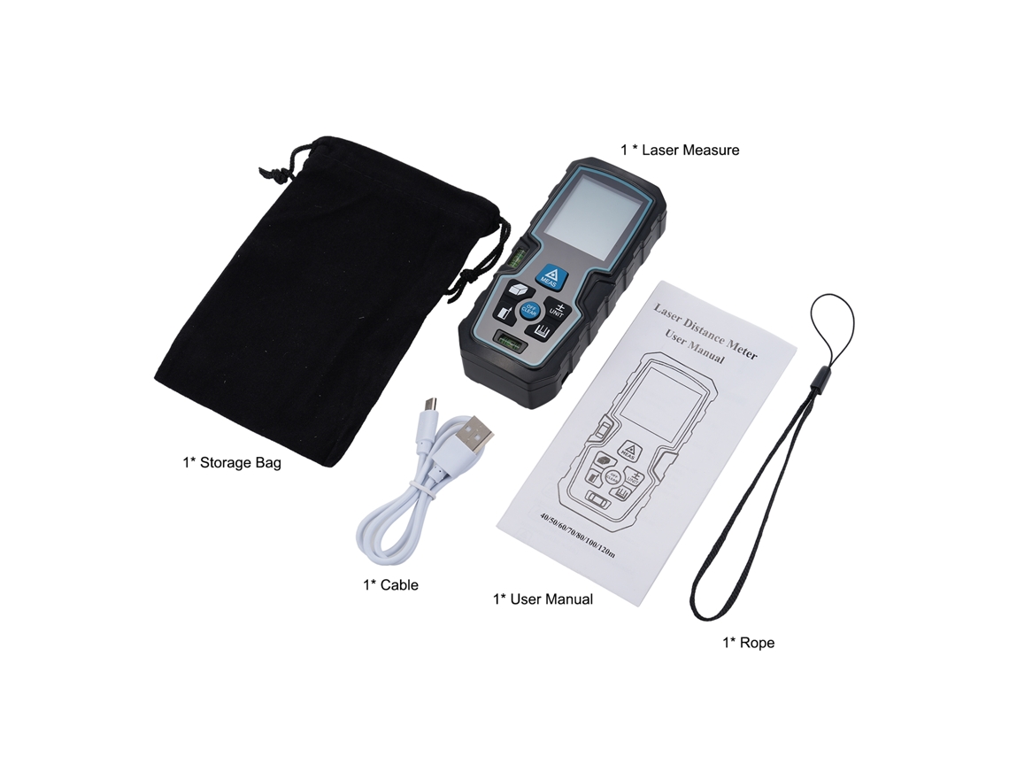 Medidor Láser De Burbuja Portátil De Doble Nivel, Recargable, Ip54, Con Pantalla Lcd Y 20 Ranuras De Memoria.