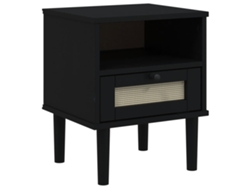 Maison Exclusive - Mesita Noche Senja Aspecto Ratán Madera Pino Negro 40x35x48 Cm