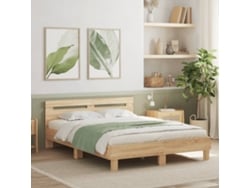 Estructura De Cama Cabecero Y Luces Led Roble Sonoma 150x200 Cm