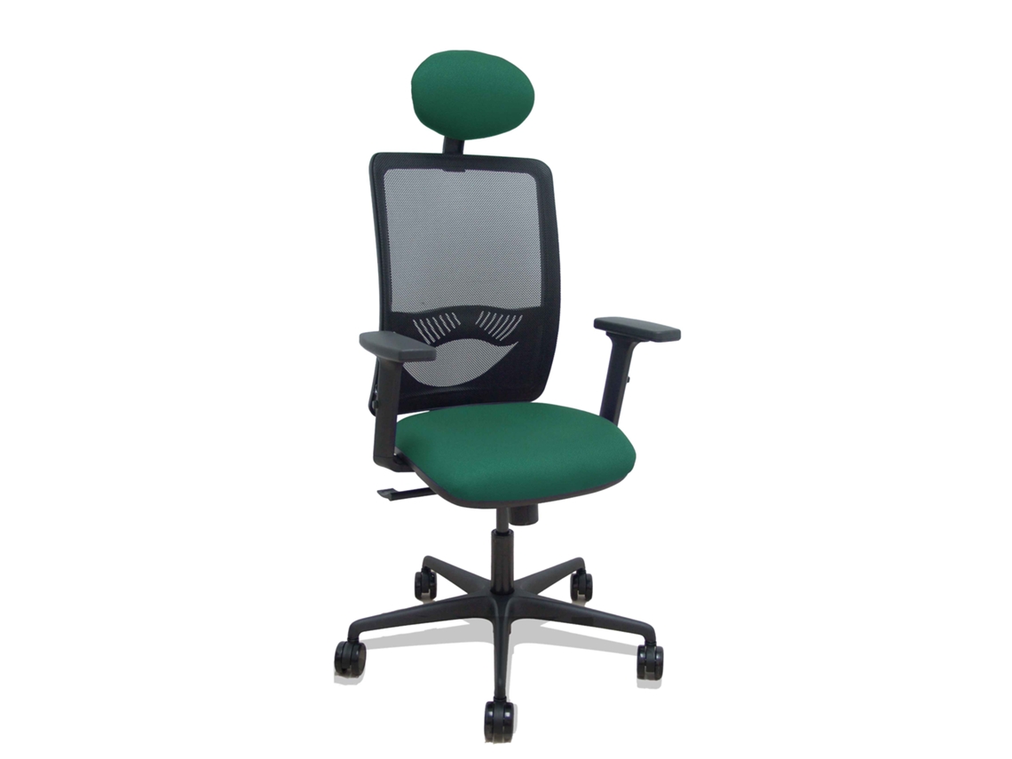 Silla De Oficina Zulema Con Mecanismo Sincro Tapizada Con Tela Color Verde Botella Y Malla Color Negro