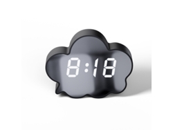 Reloj despertador con espejo en forma de nube para dormitorio o sala de estar, función de repetición activada por voz, negro, Sfushos