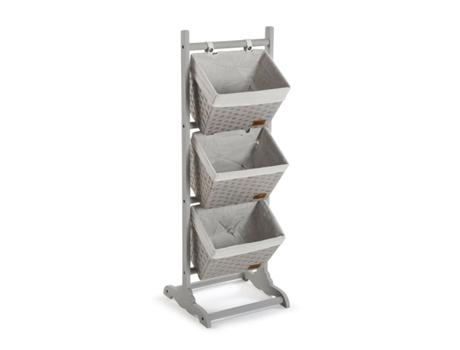Estantería de Baño Versa Gris 3 Cestas Madera Algodón Ratán 35 x 102 x 35 cm