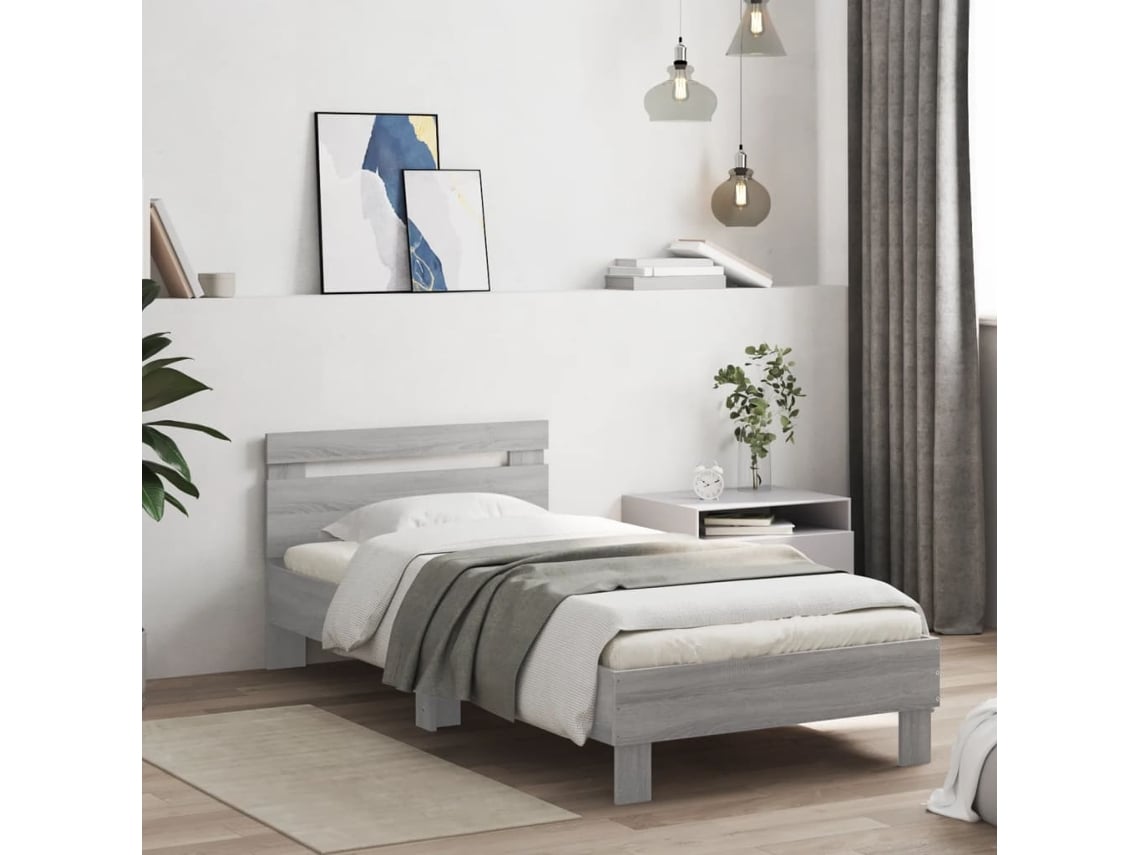 Cama Con Cabecero Madera De Ingeniería Gris Sonoma 75x190 Cm