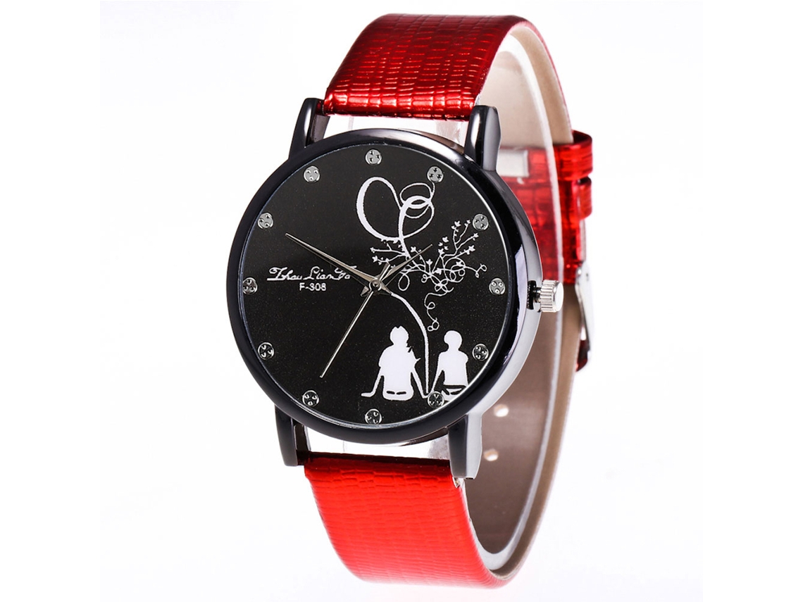 Reloj De Pulsera De Cuarzo Para Parejas Zhoulianfa Con Correa De Cuero Pu (rojo)