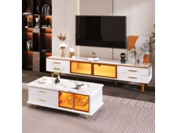 Mesa Centro Mueble Tv Modular Vidrio Aluminio Mármol Diseño Dorado