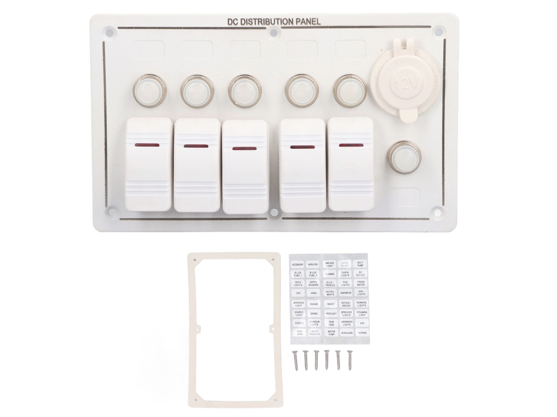Panel De Interruptores Rocker 5 Gang Ip65 Impermeable Con Protector De Sobrecarga Y Encendedor De Cigarrillos 12v Para Barcos, Rv Y Coches