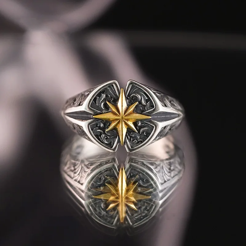 Anillo Polaris Para Hombre, Estilo Gótico Punk Retro Nórdico Vikingo.