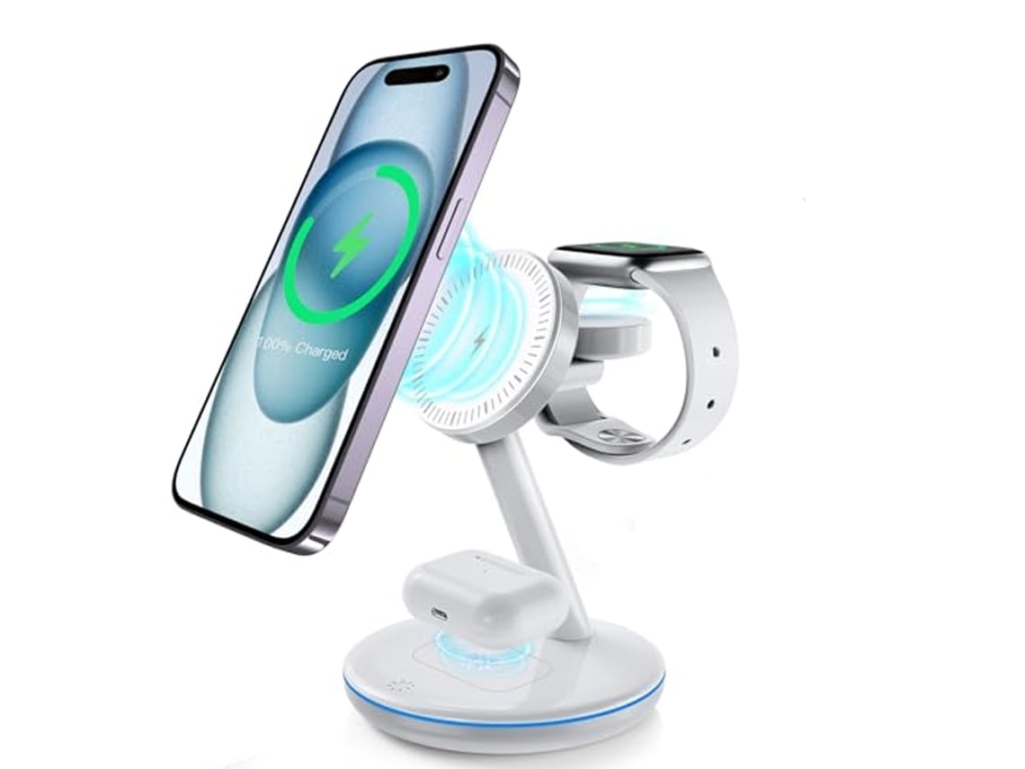 Estación De Carga Dispositivos Mag Safe Stand Inalámbrico Para Apple Yemaesre Magnética Blanco