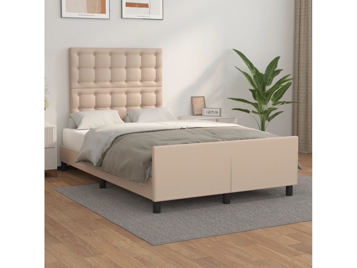 Estructura Cama Sin Colchón Cuero Sintético Capuchino 120x200cm