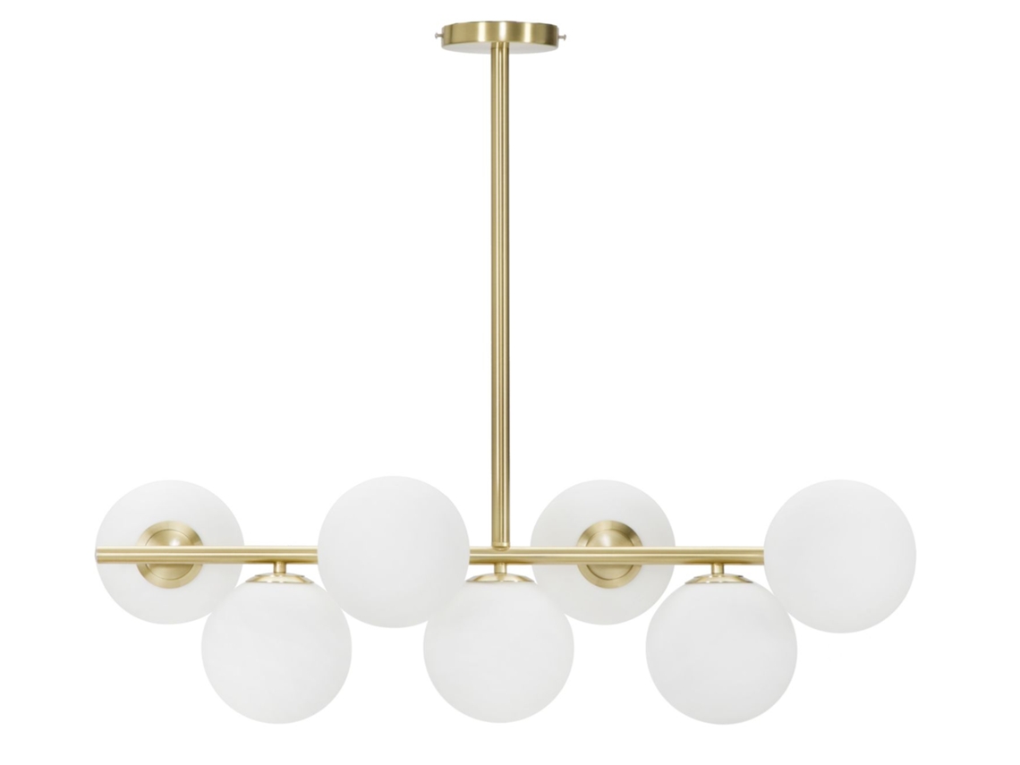 Lámpara De Techo Glamy De 7 Luces Con Casquillo E14, Fabricada En Metal Dorado Y Esferas De Cristal Blanco (81x30x74 Cm) - Glam Design