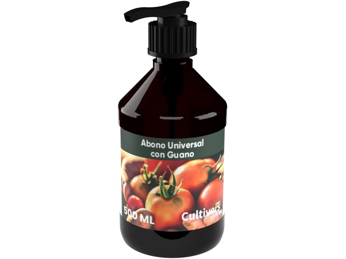 CULTIVERS Abono Líquido Universal con Guano 500 ml Bio para Plantas y Cultivos. NPK 4-4-4 con dosificador para fácil aplicación