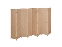 Relaxdays Biombo Plegable 8 Paneles, Separador Ambientes, 170x320 Cm, Pantalla Interior, Madera, Cuerda Papel, Natural