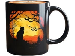 Taza de cerámica con diseño de gato negro, ideal para Halloween, ideal para el trabajo, amigos y hombres. M Gokoco