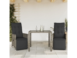 Conjunto de bistró de jardín de 3 piezas con cojines, mimbre gris, DKD Home Decor