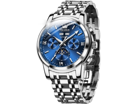 VEANXIN Reloj mecánico hueco impermeable luminoso automático para hombre(azul plateado)