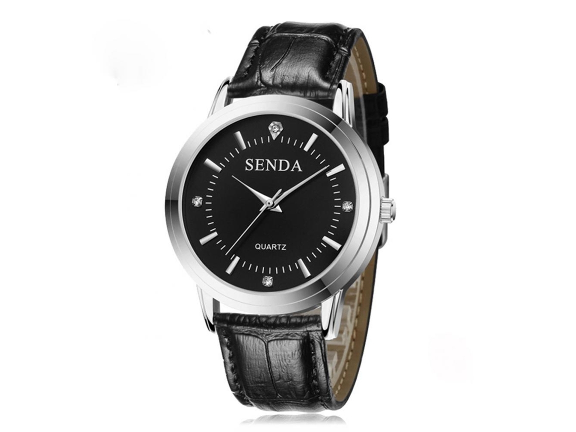 Reloj De Piel Pu De Negocios Para Parejas Sendas Plata Negro Cuarzo
