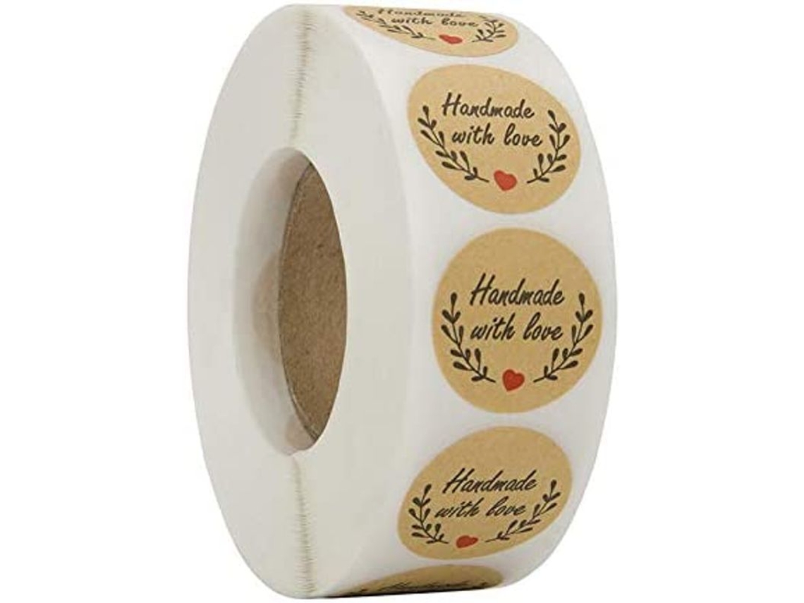 500 Pegatinas De Papel Kraft Redondas, "hecho A Mano Con Amor", Autoadhesivas Para Regalos Artesanales Y Decoración