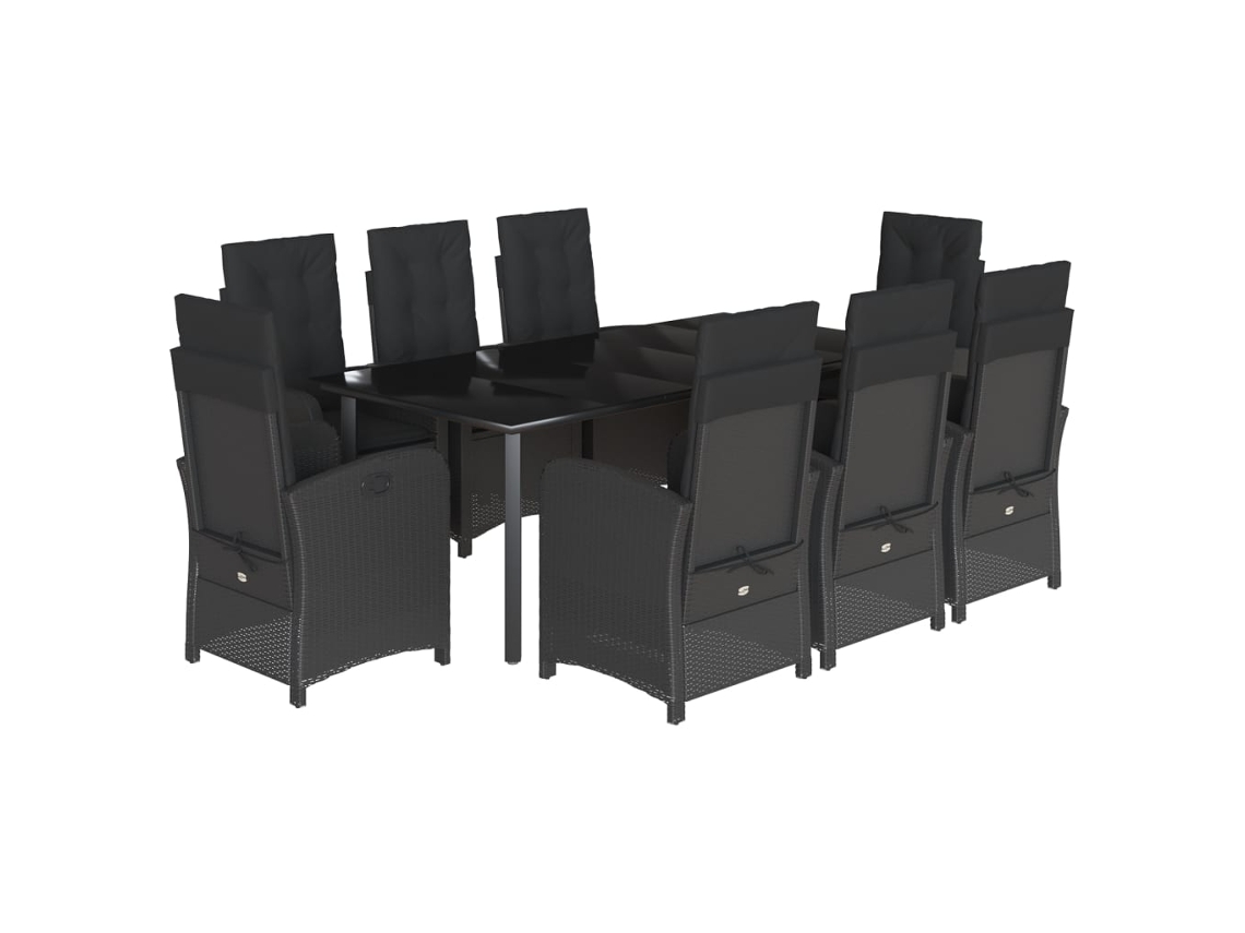 Maison Exclusive - Juego de comedor de jardín de 9 piezas con cojines de mimbre, negro