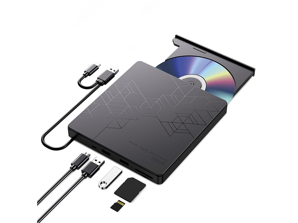 Unidad óptica multifuncional con ranura para tarjetas, unidad óptica externa y grabadora para portátiles y ordenadores de sobremesa, grabadora de discos externa Yunzii 5 en 1
