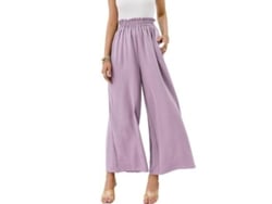Pantalones Rebe Boho de talle alto para mujer, anchos y fluidos, tejido transpirable y cómodo, color morado.