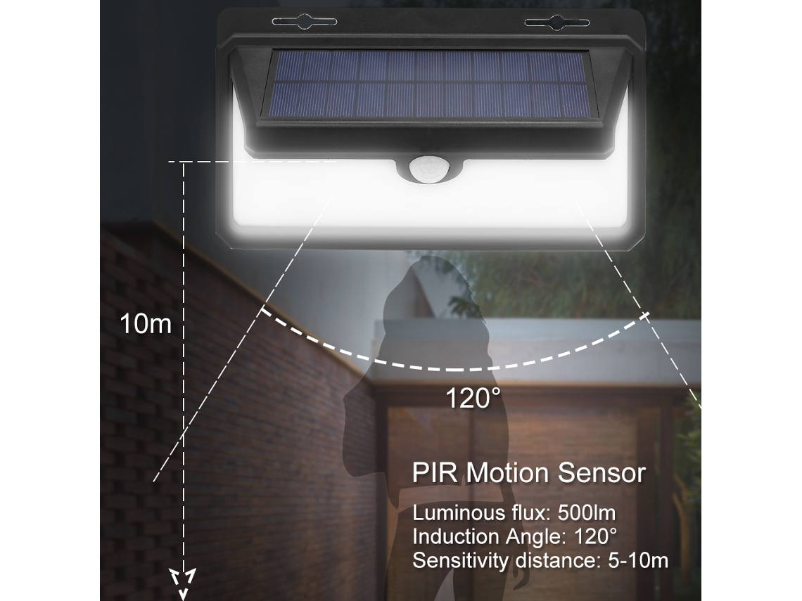Aplique Solar De Pared Con Sensor De Movimiento Pir, 97 Led, Ip65, Para Jardín, Patio Y Aparcamiento.