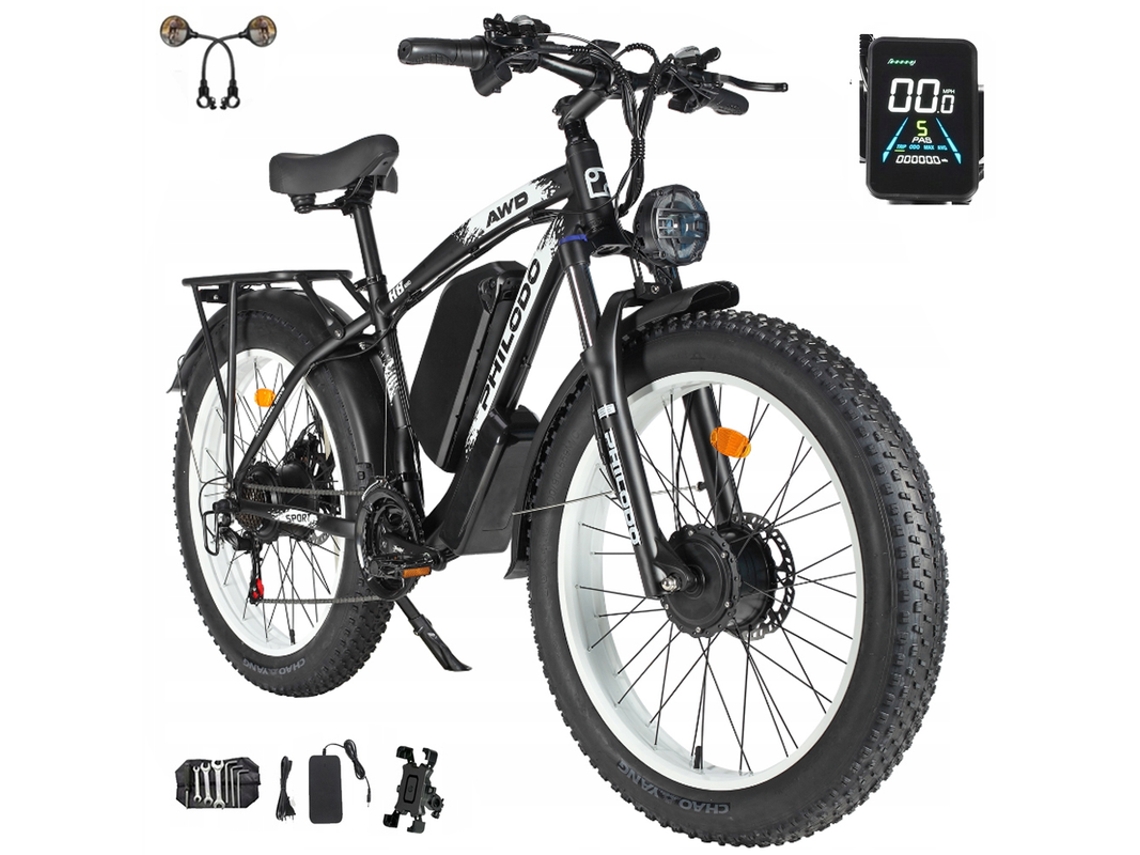 Bicicleta Eléctrica Philodo H8 Con Doble Motor, 3000 W, Batería De 26 Ah, Velocidad Máxima De 56 Km/h, Autonomía De 100 Km Y Frenos Hidráulicos
