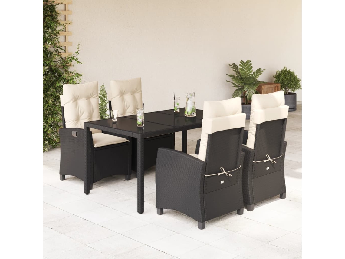 Juego de comedor de jardín de 5 piezas con cojines de mimbre negros de DKD Home Decor