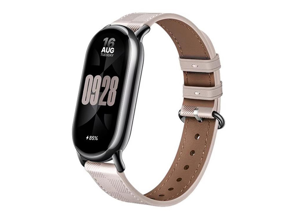 Correa para Xiaomi Smart Band 10/9/8 - Piel - Textura a cuadros - Hebilla de acero plateado