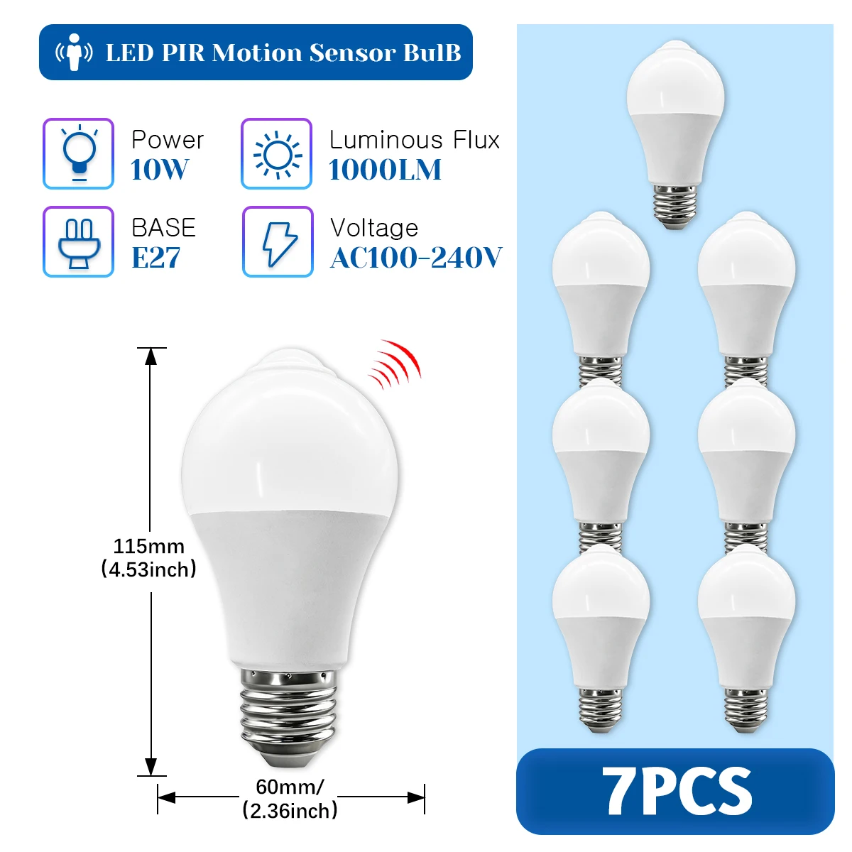 Bombillas Led Con Sensor De Movimiento Pir (7 Bombillas, Luz Natural De 4000k), Ideales Para Pasillos Y Entradas De Casas.