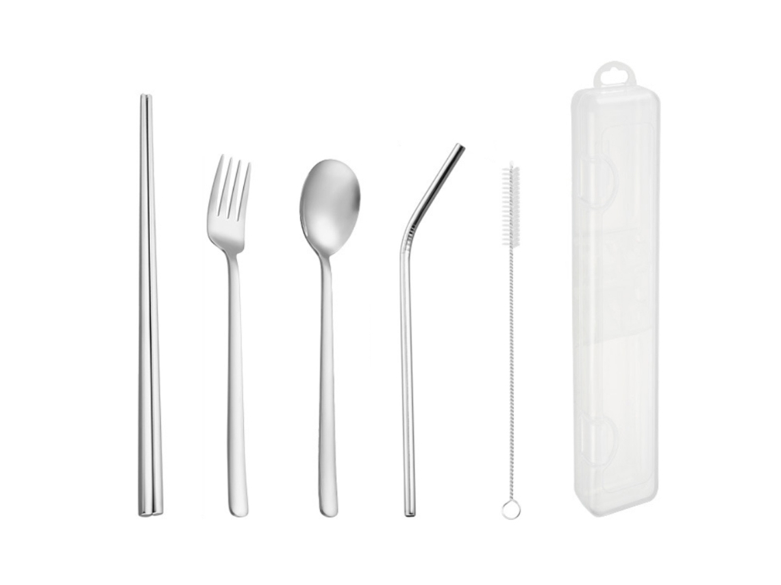 Juego de cubiertos de viaje de acero inoxidable - Utensilios de camping reutilizables RNEMITERY