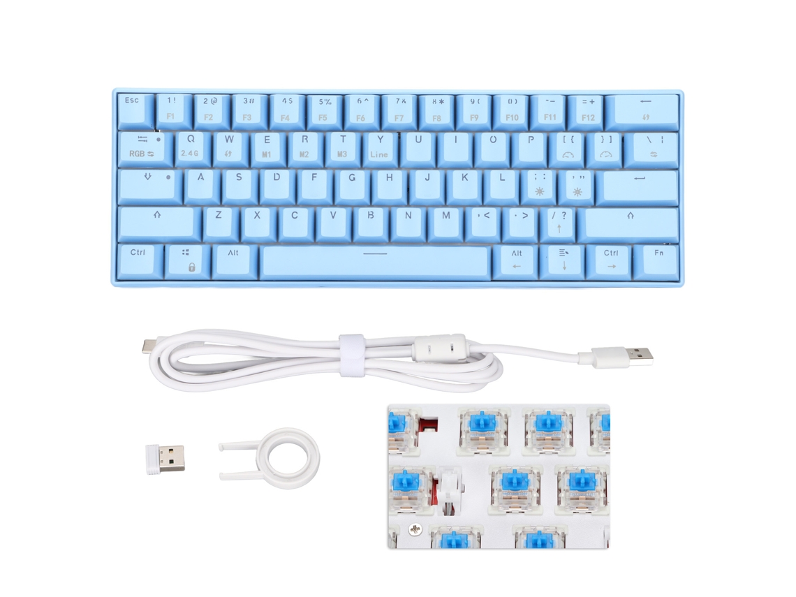 Teclado Mecânico Gamer 61 Teclas Rgb Sem Fio 2.4g Bt Type C Eixo Verde Ergonômico Compatível