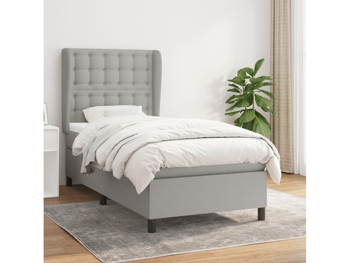 Cama box spring con colchón tela gris claro 90x200 cm