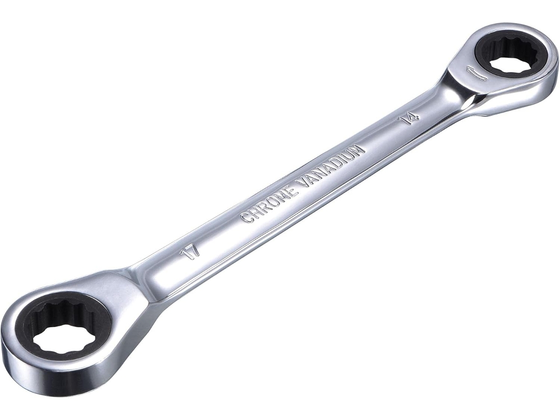 Llave De Carraca De Doble Extremo (14 Mm X 17 Mm) Métrica, 72 Dientes, 12 Puntas, Cr-v.