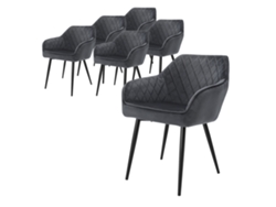 Conjunto de 4 Cadeiras de Jantar / Sala de Estar Veludo Antracite Pernas de Aço 80 Cm ML-DESIGN 60 x 63 x 80