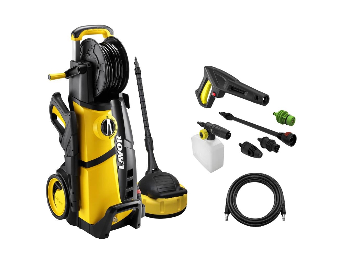 LAVOR Hidrolimpiadora Alta Presión LVR4 Plus 160 WPS présion 160bar caudal 510L/h motor 2500W 3 niveles de presión limpiador patios enrollador manguera