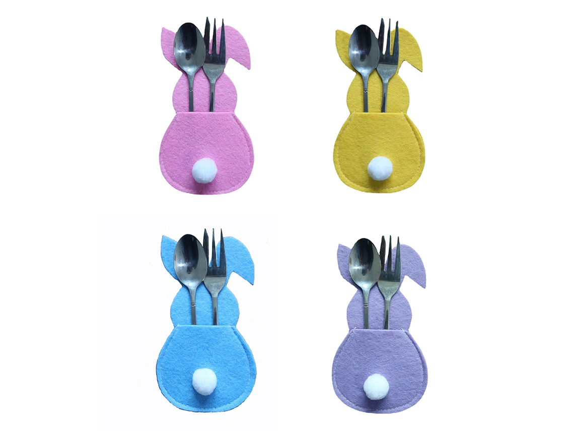 16 Bolsitas Para Cubiertos Con Forma De Conejito De Pascua, Soportes Para Utensilios Con Forma De Conejito Para Mesas De Fiesta.