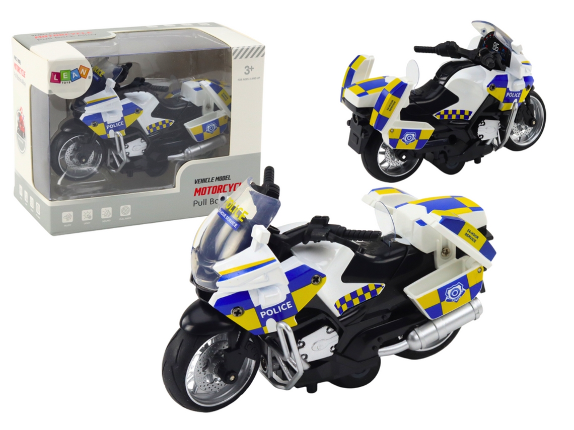Motocicleta de policía con sonido y luces de fricción activas a batería.