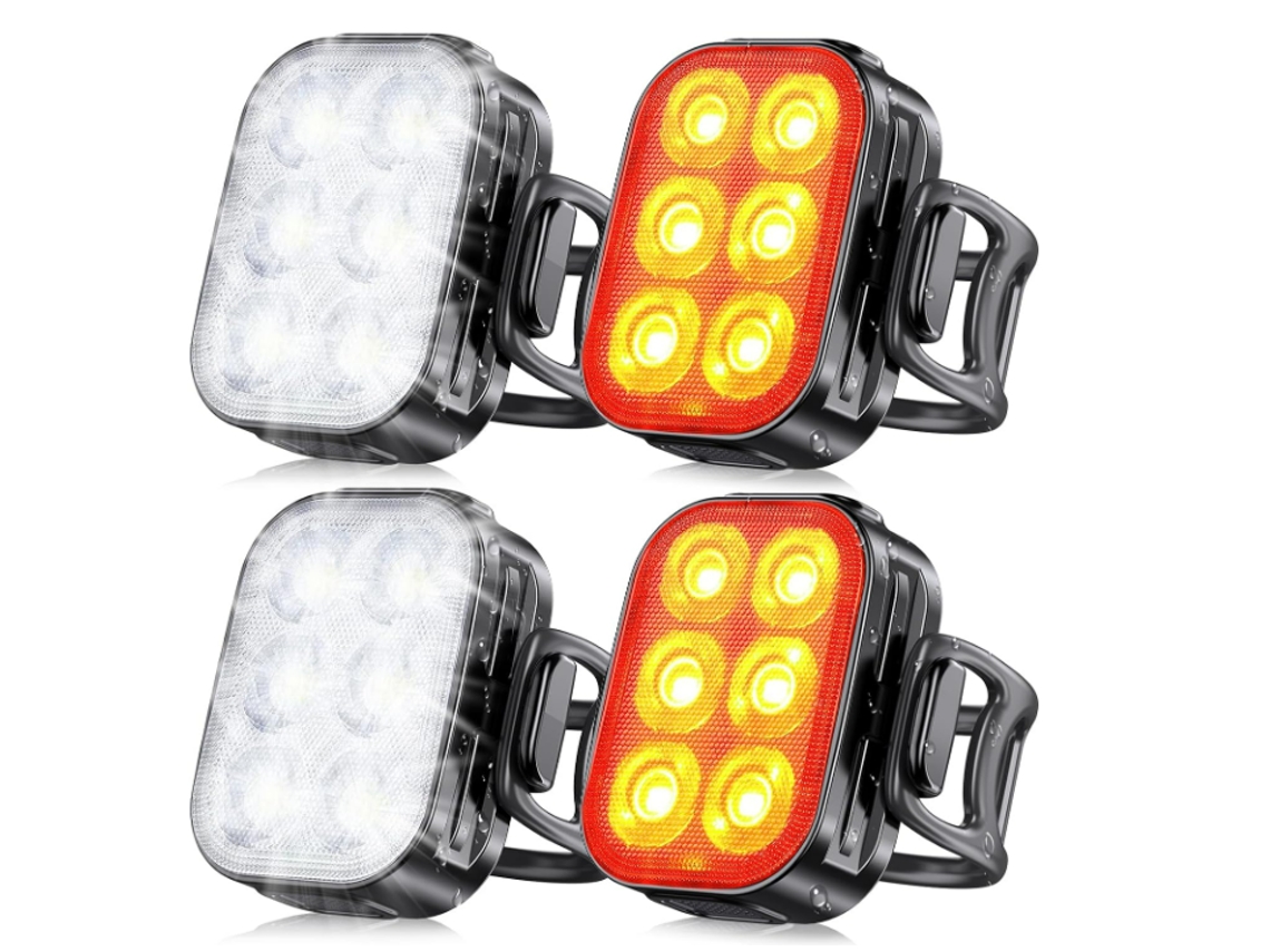 Luces para bicicleta Luz para bicicleta ultradelgada, resistente al agua IP65, juego de luces delanteras y traseras para bicicleta de 4 6 modos, carga rápida de 1,5 horas, fácil de instalar (negro)