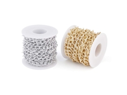 2 rollos de cadenas de algodón de aluminio doradas y plateadas, 10x6,5 mm para collares, joyería, accesorios y manualidades.