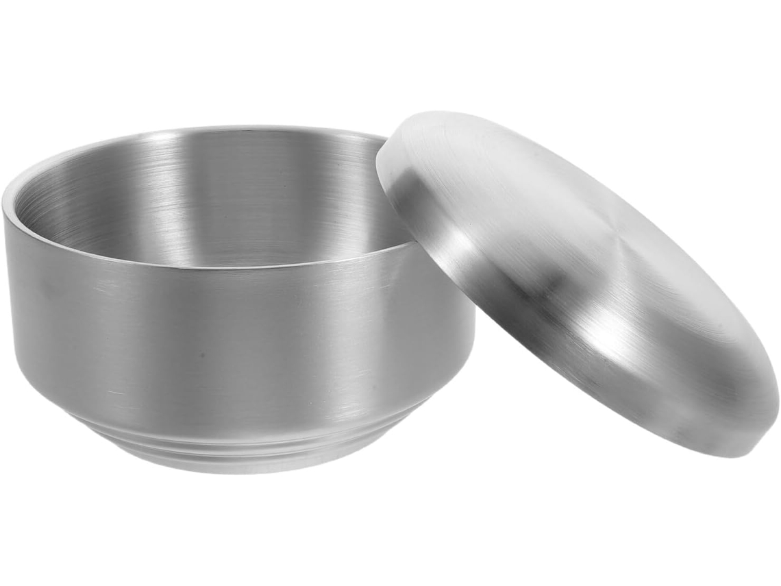 Bol À Raser En Acier Inoxydable Con Cuellovercle Argenté, Double Cuelloche Para Conservation Chaleur